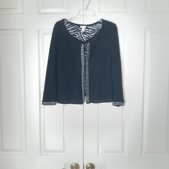 CHICOS Kierman Cardigan Jacket With Elaborate Metal Trim & Stunning Zebra Lining - Picture 8 of 8